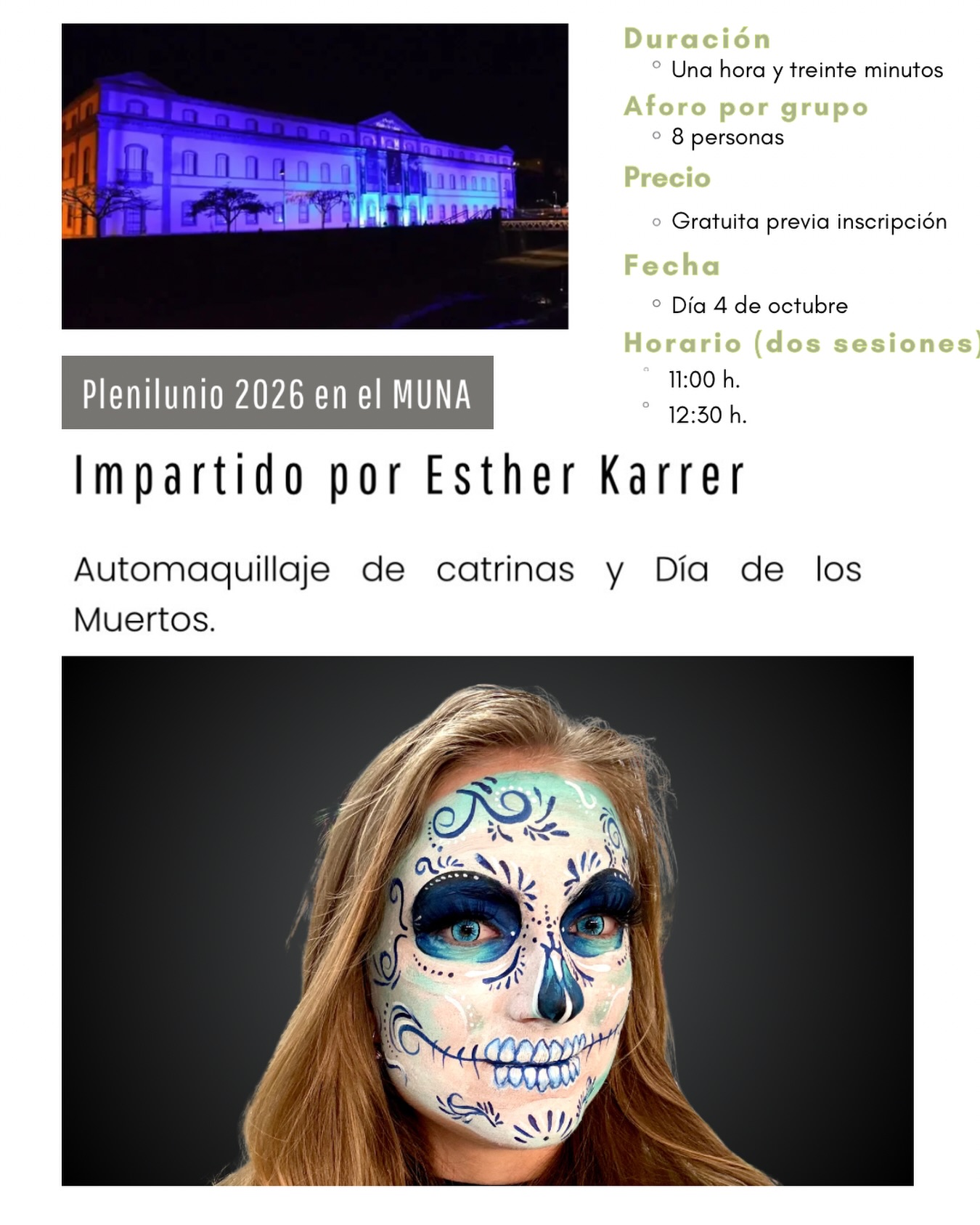 Taller de automaquillaje de catrinas y Día de los Muertos