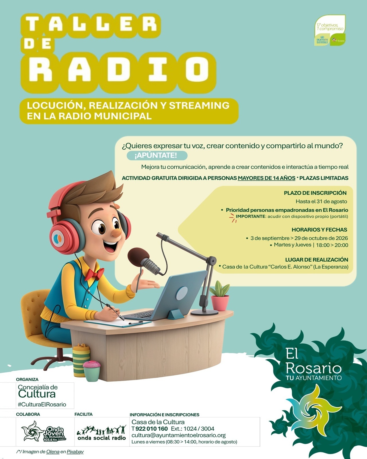 Taller gratuito de locución, realización y streaming en la radio municipal