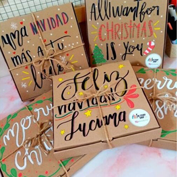 Lettering. Decoración Navideña de cajas y bolsas