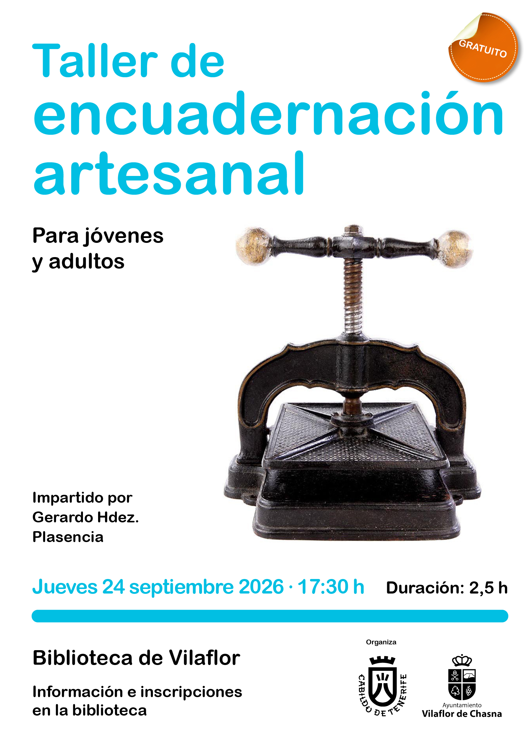 TALLER DE ENCUADERNACIÓN ARTESANAL. Para jóvenes y adultos