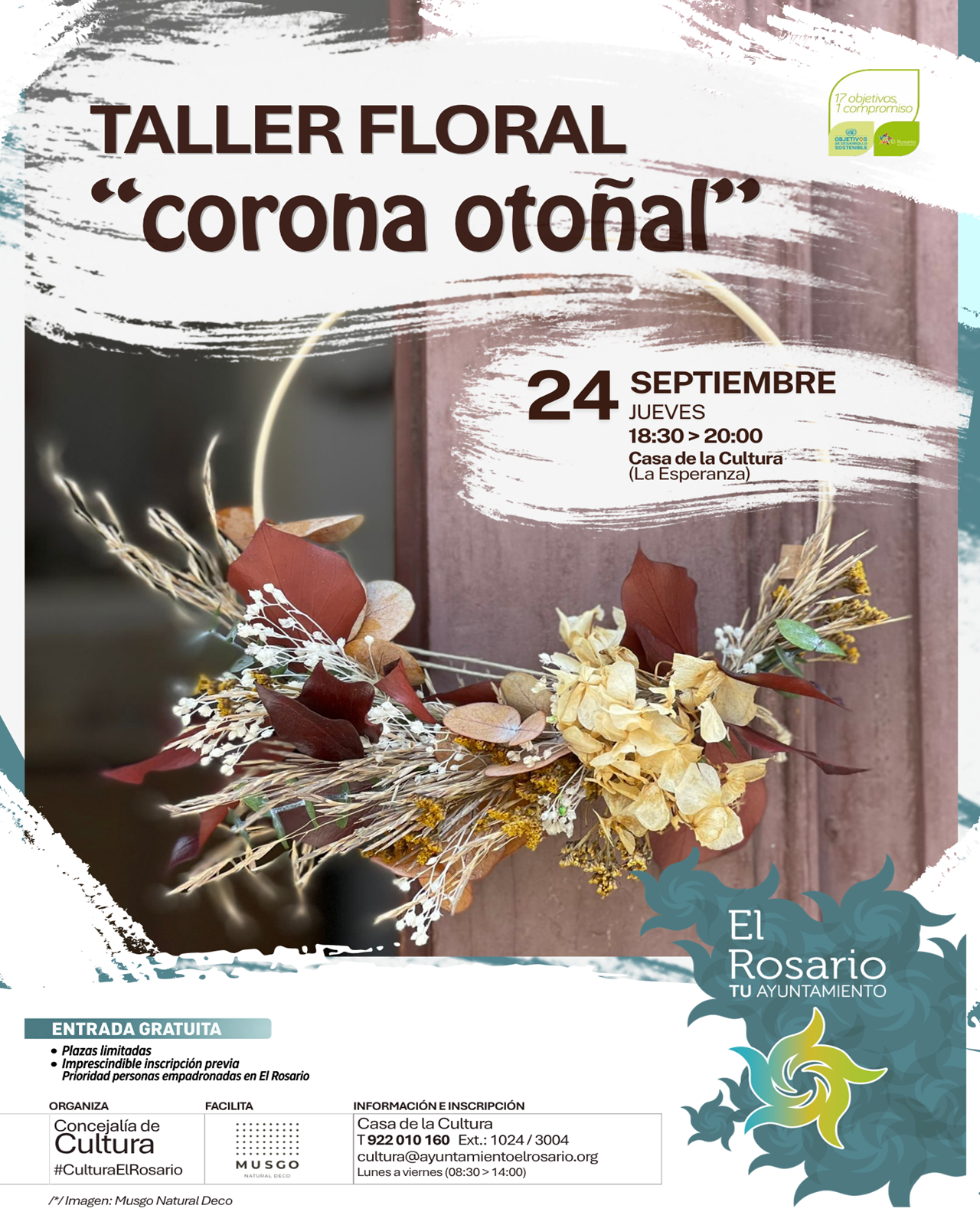 Taller floral "corona otoñal" (en Casa de la Cultura de El Rosario)